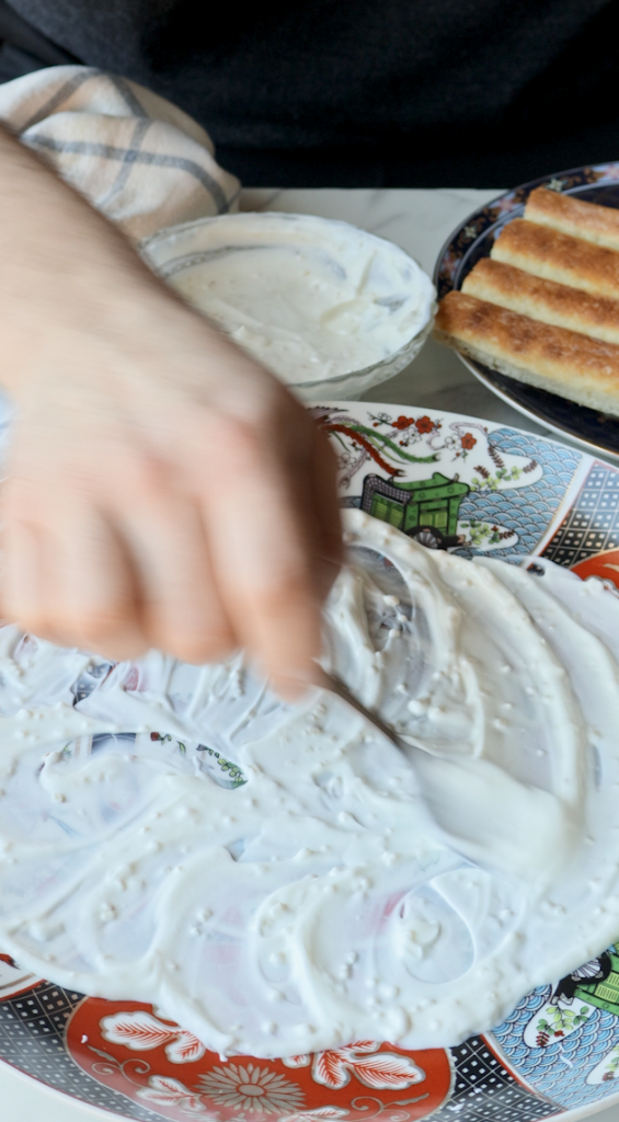 garlic yogurt on a plate